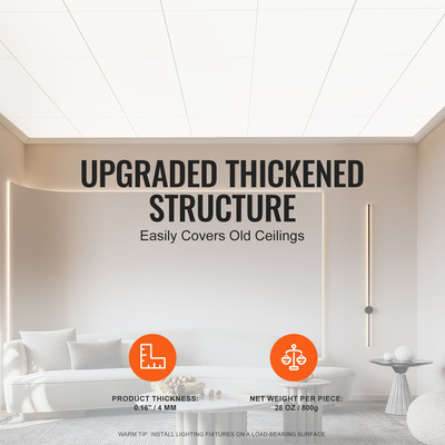 Πλακάκια οροφής VEVOR 12-συσκευασία 24 x 24 σε αφρό PVC πυρίμαχο, απαλό λευκό