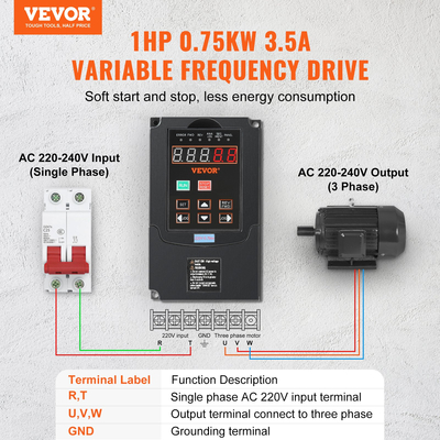 VEVOR VFD 1HP 0,75KW 3,5Amps 220V 1 ή 3 Phase Input to 3 Phase Output 0-400Hz