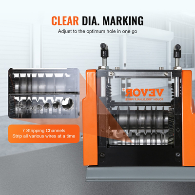 Μηχάνημα αυτόματης απογύμνωσης καλωδίων VEVOR, 0,06&#039;&#039;-0,98&#039;&#039; Ηλεκτρικός απογυμνωτής καλωδίων, 60 W, Αποφλοιωτής καλωδίων με ορατή αναφορά βάθους απογύμνωσης, 6 στρογγυλά &amp; 1 επίπεδα κανάλια για ανακύκλωση σκραπ χαλκού