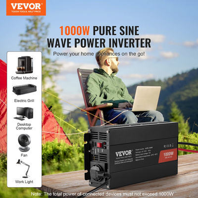 VEVOR Pure Sine Wave Power Inverter 1000W DC12V to AC230V Τηλεχειριστήριο CE FCC