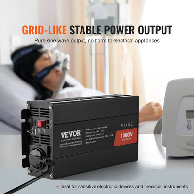 VEVOR Pure Sine Wave Power Inverter 1000W DC12V to AC230V Τηλεχειριστήριο CE FCC