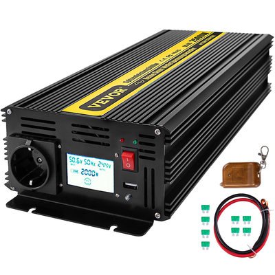 VEVOR Pure Sine Wave Inverter 2500W Power Inverter DC 12V AC 230V, Μετατροπέας αυτοκινήτου Θύρα USB Τηλεχειριστήριο οθόνης LCD, Προστασία ασφαλείας, Μετατροπέας ισχύος για φορτηγά RV σκάφη και έκτακτη ανάγκη