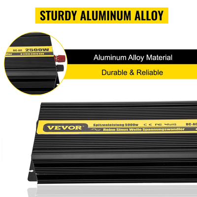 VEVOR Pure Sine Wave Inverter 2500W Power Inverter DC 12V AC 230V, Μετατροπέας αυτοκινήτου Θύρα USB Τηλεχειριστήριο οθόνης LCD, Προστασία ασφαλείας, Μετατροπέας ισχύος για φορτηγά RV σκάφη και έκτακτη ανάγκη