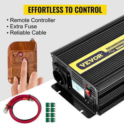 VEVOR Pure Sine Wave Inverter 2500W Power Inverter DC 12V AC 230V, Μετατροπέας αυτοκινήτου Θύρα USB Τηλεχειριστήριο οθόνης LCD, Προστασία ασφαλείας, Μετατροπέας ισχύος για φορτηγά RV σκάφη και έκτακτη ανάγκη