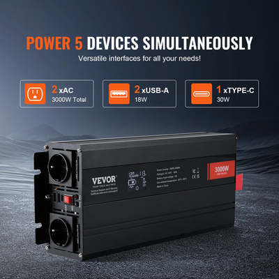 VEVOR Pure Sine Wave Power Inverter 3000W DC12V to AC230V LCD Τηλεχειριστήριο CE