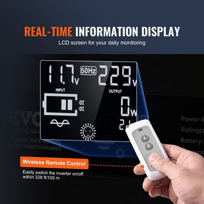 VEVOR Pure Sine Wave Power Inverter 3000W DC12V to AC230V LCD Τηλεχειριστήριο CE
