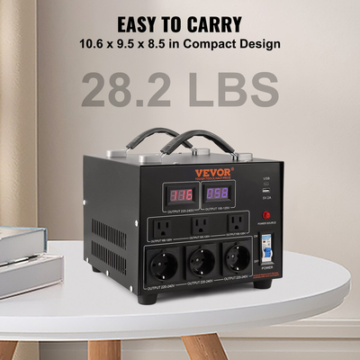 Μετασχηματιστής μετατροπέα τάσης VEVOR, 5000VA, μετασχηματιστής βαρέως τύπου Step Up/Down, Μετατροπή από 110 Volt σε 220 Volt και από 220 Volt σε 110 Volt, με πρίζα US Outlet EU Outlet 5V USB, με πιστοποίηση CE