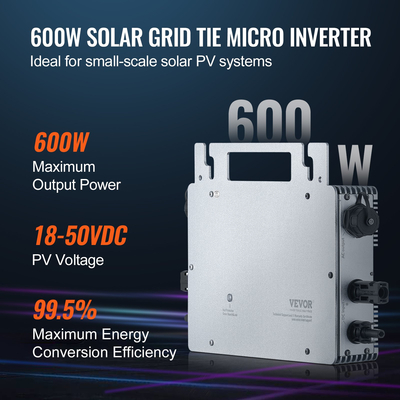VEVOR Solar Grid Tie Micro Inverter 600W Αδιάβροχο IP67, Solar Micro Inverter Remote Monitoring μέσω εφαρμογής και WIFI
