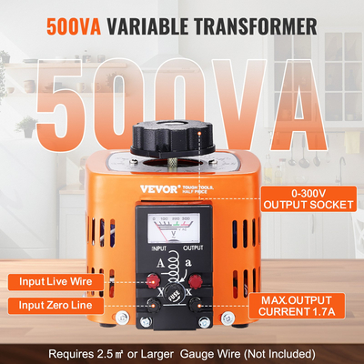 VEVOR 500VA Variable Voltage Transformer 1.7A 0-300V AC Voltage Regulator CE
