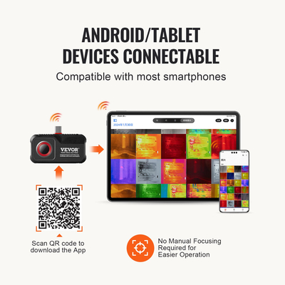 Κάμερα θερμικής απεικόνισης VEVOR για Android 256x192 Ανάλυση IR 25Hz Ρυθμός ανανέωσης