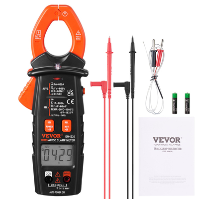 VEVOR Ψηφιακός μετρητής σφιγκτήρα T-RMS, 6000 Counts, 600A Clamp Multimeter Tester, Μετρά αντίσταση τάσης ρεύματος διόδους Συνέχεια διατήρησης δεδομένων, NCV για οικιακές συσκευές, συντήρηση σιδηροδρομικής βιομηχανίας