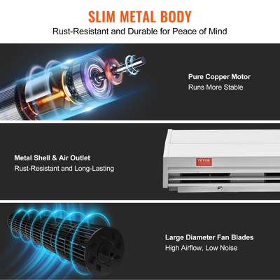 VEVOR 1,2m Commercial Air Curtain Indoor Super Power 2 Speeds 2038m³/h, Επιτοίχια κουρτίνες για πόρτες με πιστοποίηση UL, ανεμιστήρας εσωτερικού χώρου με οριακό διακόπτη βαρέως τύπου, Εύκολη εγκατάσταση χωρίς θέρμανση