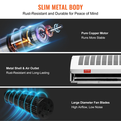 VEVOR 1,1m Commercial Air Curtain Indoor Super Power 2 Speeds 2292m³/h, Επιτοίχια κουρτίνες για πόρτες με πιστοποίηση UL, ανεμιστήρας εσωτερικού χώρου με οριακό διακόπτη βαρέως τύπου, Εύκολη εγκατάσταση χωρίς θέρμανση