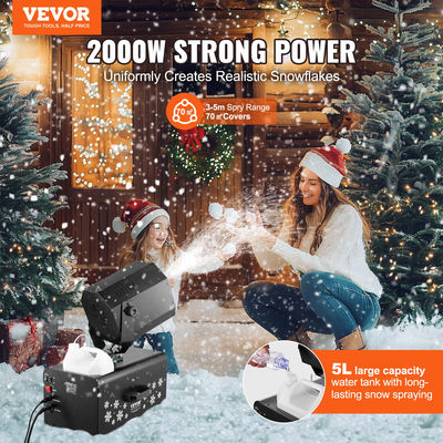 VEVOR Snow Machine 2000W Wireless Remote Swing Machine Snow Making for Holiday