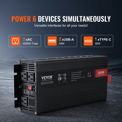 VEVOR Modified Sine Wave Power Inverter 3000W DC12V to AC230V LCD Οθόνη CE FCC