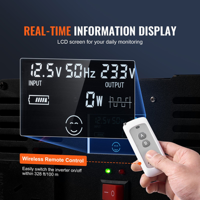 VEVOR Modified Sine Wave Power Inverter 5000W DC12V to AC120V LCD Τηλεχειριστήριο