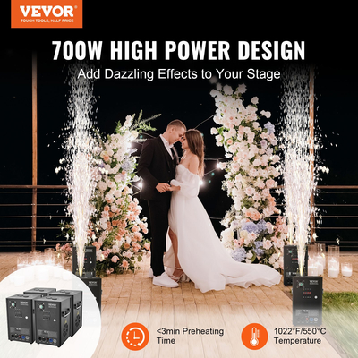 VEVOR Cold Spark Firework Machinex4 700W 2-5M Stage DJ Wedding Event Party