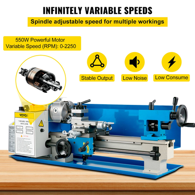 Μεταλλικός Τόρνος VEVOR 7x14 ιντσών 50-2500 RPM 550W Mini Bench Lathe 0,75HP Variable Spindle Speed ​​Machine Milling for Mini Precision Parts Processing Nylon Gear