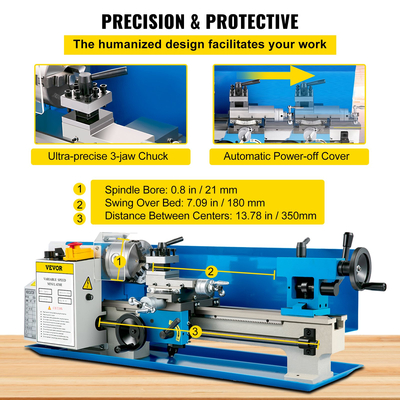 Μεταλλικός Τόρνος VEVOR 7x14 ιντσών 50-2500 RPM 550W Mini Bench Lathe 0,75HP Variable Spindle Speed ​​Machine Milling for Mini Precision Parts Processing Nylon Gear