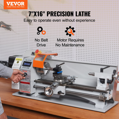 VEVOR Mini Metal Lathe Machine, 7&#039;&#039; x 16&#039;&#039;, 800W Precision Benchtop Power Metal Lathe, 150-2500 RPM Συνεχώς μεταβλητή ταχύτητα, με 3,9&#039;&#039; 3-σιαγόνι μεταλλικό τσοκ εργαλειοθήκη για επεξεργασία ανταλλακτικών ακριβείας