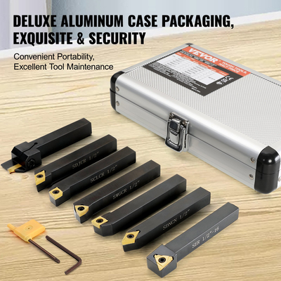 VEVOR Indexable Carbide Lathe Tools 1/2&quot; Metal Lathe Cotting Tools 7 τμχ/Σετ εργαλεία τόρνου Super-Hard 40CR Bits for Lathe Μαύρο Συμπαγές και φορητό