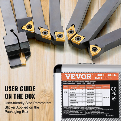 VEVOR Indexable Carbide Lathe Tools 1/2&quot; Metal Lathe Cotting Tools 7 τμχ/Σετ εργαλεία τόρνου Super-Hard 40CR Bits for Lathe Μαύρο Συμπαγές και φορητό