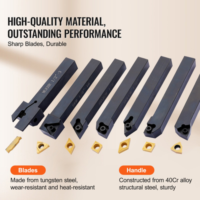 VEVOR Indexable Carbide Lathe Tools 1/2&quot; Metal Lathe Cotting Tools 7 τμχ/Σετ εργαλεία τόρνου Super-Hard 40CR Bits for Lathe Μαύρο Συμπαγές και φορητό