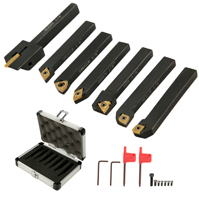 VEVOR Indexable Carbide Tools 1/4&quot; Industrial Lathe Tools 7Pcs/Set Turning Tool Tools Super-σκληρά 40cr Mental Lathe Tools Ένθετα Θήκη εργαλείων καρβιδίου για τόρνο σε μαύρο χρώμα με φορητή θήκη
