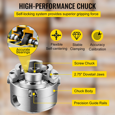 Τσοκ τόρνου VEVOR, 2,75&quot; τσοκ τόρνου τόρνου, τσοκ τόρνου ξύλου 4 σιαγόνων, τσοκ τόρνου με σπείρωμα 1 σε x 8TPI, σιαγόνες τσοκ που κεντρίζουν το ξύλο ακριβείας, Αξεσουάρ ξύλινου τόρνου για μπολ Βάζα