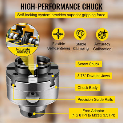 Τσοκ τόρνου VEVOR, 3,75&quot; τσοκ τόρνου τόρνου, τσοκ τόρνου ξύλου 4 σιαγόνων, τσοκ τόρνου με νήματα 1 σε x 8TPI, σιαγόνες τσοκ που κεντρίζουν το ξύλο ακριβείας, Αξεσουάρ ξύλινου τόρνου για μπολ Βάζα