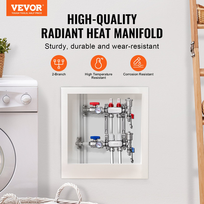 Σετ πολλαπλής θέρμανσης δαπέδου σωλήνων PEX 2 κλάδων VEVOR Πολλαπλή ακτινοβολίας 1/2