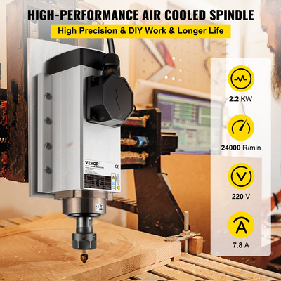 VEVOR Αερόψυκτος κινητήρας άξονα 2,2 KW CNC 220V Τετράγωνος Αερόψυκτος κινητήρας άξονα ER20 Collet 24000 RPM CNC Spindle 6A κινητήρας άξονα 400 Hz για φρέζα με δρομολογητή CNC