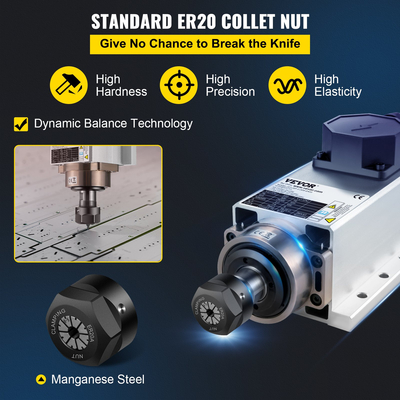VEVOR Αερόψυκτος κινητήρας άξονα 2,2 KW CNC 220V Τετράγωνος Αερόψυκτος κινητήρας άξονα ER20 Collet 24000 RPM CNC Spindle 6A κινητήρας άξονα 400 Hz για φρέζα με δρομολογητή CNC
