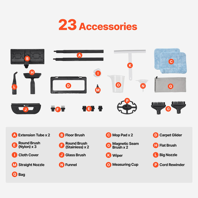 VEVOR Steam Cleaner Ατμόλουτρο πολλαπλών χρήσεων με 23 αξεσουάρ για καθαρισμό σπιτιού