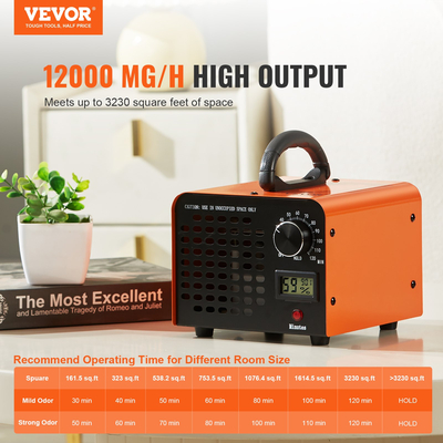 VEVOR Ozone Generator 12000mg/h Όζον Μηχανή Οσμής Αφαίρεσης Οσμών με Χρονοδιακόπτη 0-120min