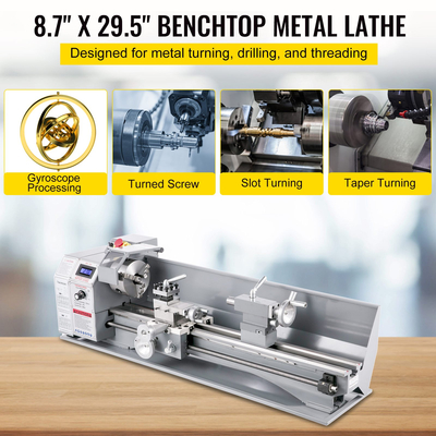 VEVOR 1100W Mini Metal Lathe 220MMx750MM Μεταλλικός Τόρνος Μεταβλητής Ταχύτητας RPM Μηχάνημα φρεζαρίσματος μετάλλων Ψηφιακός μεταλλικός τόρνος φρεζαρίσματος με τσοκ 3 σιαγόνων, κωνικός άξονας MT5, κωνικό MT2 Tailstock
