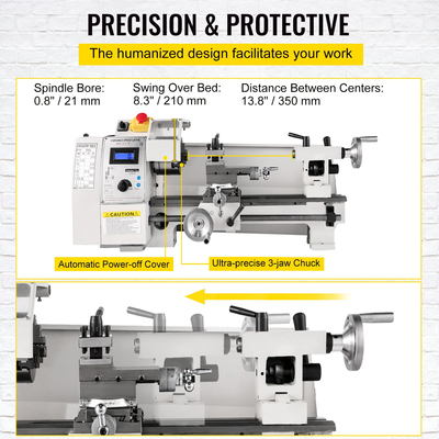 VEVOR Mini Metal Lathe 8x14, Mini Lathe Machine 2250 PRM Variable Speed ​​Change, Precision Mini Lathe 600W Metal Working Lathe, Μικρός μεταλλικός τόρνος, Μηχανή φρέζας για διάφορους τύπους τόρνου μετάλλου