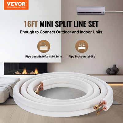VEVOR Mini Split Line Set 6,4x12,7mm x4876,8mm Χάλκινος σωλήνας AC με καλώδιο σύνδεσης