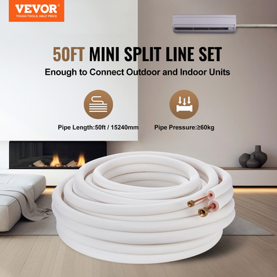 Set Mini Split Line VEVOR 15240mm, σωλήνες χαλκού σωλήνων OD 6,4 &amp; 12,7mm και μόνωση τριπλής στρώσης, για εξοπλισμό ψυκτικού ή αντλίας θέρμανσης Mini Split Air Conditioning &amp; HVAC με λωρίδες περιτυλίγματος.