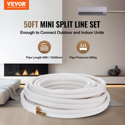 Set Mini Split Line VEVOR 15240mm, σωλήνες χαλκού σωλήνων OD 9,5 &amp; 15,9mm και μόνωση τριπλής στρώσης, για εξοπλισμό ψυκτικού ή αντλίας θέρμανσης Mini Split Air Condition &amp; HVAC με ταινίες περιτύλιξης.