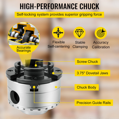 VEVOR τσοκ τόρνου 3,75 ιντσών Ξυλουργικό τσοκ 4 σιαγόνων Σετ τσοκ τόρνου Nova τσοκ τόρνου τσοκ μπολ τόρνου ξύλου με σετ ποιοτικών εξαρτημάτων λοξότμητο εργαλείο και θήκη για ξυλουργική