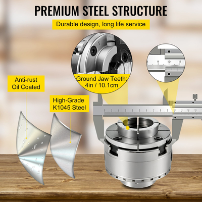 VEVOR τσοκ τόρνου 4 ιντσών Ξυλουργικό τσοκ 4 σιαγόνων 1 ιντσών x 8TPI Σετ τσοκ τόρνου με νήματα Nova τσοκ τόρνου Τσοκ μπολ τόρνου ξύλου με σετ ποιοτικών αξεσουάρ και θήκη για ξυλουργική