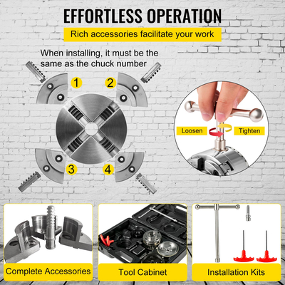 VEVOR τσοκ τόρνου 4 ιντσών Ξυλουργικό τσοκ 4 σιαγόνων 1 ιντσών x 8TPI Σετ τσοκ τόρνου με νήματα Nova τσοκ τόρνου Τσοκ μπολ τόρνου ξύλου με σετ ποιοτικών αξεσουάρ και θήκη για ξυλουργική