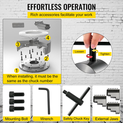 VEVOR K11-100 Τσοκ τόρνου 4&quot; ,Μεταλλικό τσοκ τόρνου Αυτοκεντρικό 3 σιαγόνι ,τσοκ τόρνου με δύο σετ σιαγόνων, για μηχανές λείανσης Μηχανές φρέζας