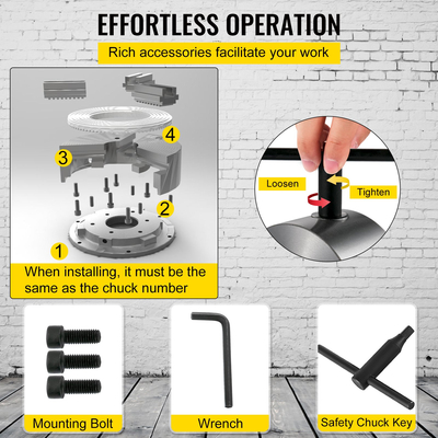 VEVOR Τσοκ τόρνου 8&quot; 3 σιαγόνων αυτοκεντρικό μεταλλικό τόρνο CNC με αναστρέψιμη σιαγόνα