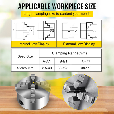 VEVOR K12-125 125mm τσοκ τόρνου 5 ιντσών 4 σιαγόνων Αναστρέψιμο αυτοκεντριζόμενο CNC φρέζα από χυτοσίδηρο