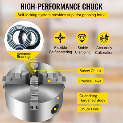 VEVOR K12-125 125mm τσοκ τόρνου 5 ιντσών 4 σιαγόνων Αναστρέψιμο αυτοκεντριζόμενο CNC φρέζα από χυτοσίδηρο