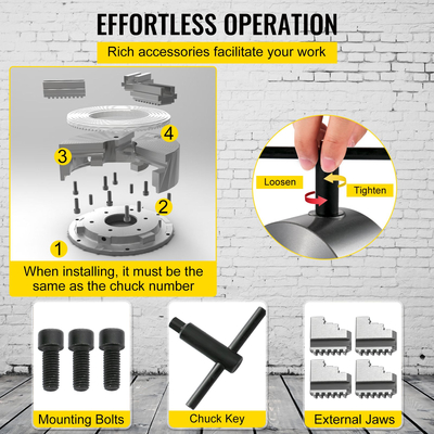 VEVOR K12-125 125mm τσοκ τόρνου 5 ιντσών 4 σιαγόνων Αναστρέψιμο αυτοκεντριζόμενο CNC φρέζα από χυτοσίδηρο