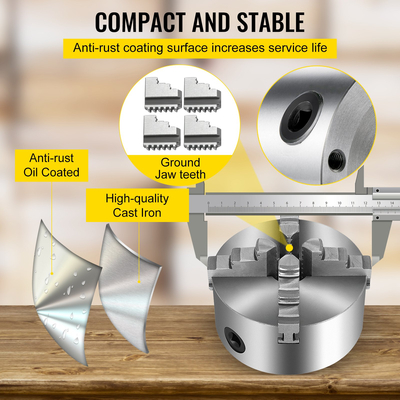 VEVOR K12-125 125mm τσοκ τόρνου 5 ιντσών 4 σιαγόνων Αναστρέψιμο αυτοκεντριζόμενο CNC φρέζα από χυτοσίδηρο