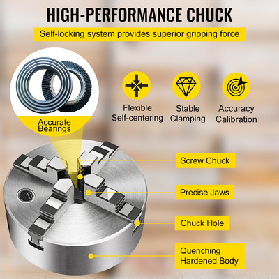 VEVOR K12-160 6 ιντσών 4 σιαγόνων αναστρέψιμο τσοκ τόρνου 160mm 3600r/min Ξυλοτορνεύοντας σιαγόνες δύο τεμαχίων Τόρνο τσοκ Μηχανή φρέζας από χυτοσίδηρο Τσοκ τόρνου